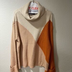 Simplee Apparel Cream and Orange Turtleneck Sweater